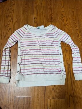 Roxy Cream Long Sleeve Tee with Pink and Yellow Stripes